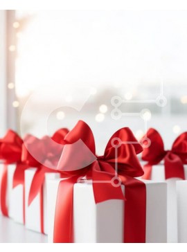 Intra Συλλεκτικό Ξύλινο Παζλ Plywood  4mm - Τέσσερα λευκά κουτιά δώρων με κόκκινους φιόγκους σε ένα τραπέζι Σε Ξύλινο Κουτί - Διαστάσεις Puzzle: 10x10 cm – 25 κομμάτια