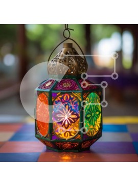 Intra Συλλεκτικό Ξύλινο Παζλ Plywood  4mm - Πολύχρωμο φανάρι σε ένα υπαίθριο τραπέζι Σε Ξύλινο Κουτί - Διαστάσεις Puzzle: 10x10 cm – 25 κομμάτια