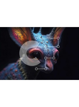 Intra Συλλεκτικό Ξύλινο Παζλ Plywood  4mm - Περίεργος μπλε εξωγήινος με μυτερά αυτιά και πολύχρωμα μάτια Σε Ξύλινο Κουτί - Διαστάσεις Puzzle: 10x10 cm – 25 κομμάτια