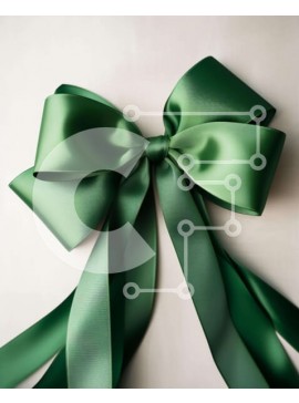 Intra Συλλεκτικό Ξύλινο Παζλ Plywood  4mm - Πράσινος σατέν φιόγκος σε ξύλινη επιφάνεια για τωρινή διακόσμηση Σε Ξύλινο Κουτί - Διαστάσεις Puzzle: 10x10 cm – 25 κομμάτια