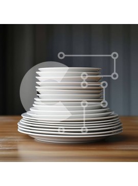 Intra Συλλεκτικό Ξύλινο Παζλ Plywood  4mm - Στοίβα από λευκά πορσελάνινα πιάτα σε ξύλινο τραπέζι Σε Ξύλινο Κουτί - Διαστάσεις Puzzle: 10x10 cm – 25 κομμάτια