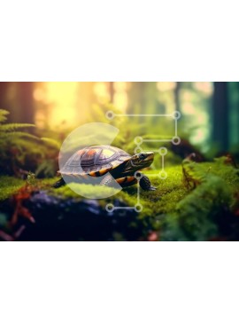Intra Συλλεκτικό Ξύλινο Παζλ Plywood  4mm - Ειρηνική εικόνα μιας χελώνας σε ένα ποώδη δάσος Σε Ξύλινο Κουτί - Διαστάσεις: 10x10 cm – 25 κομμάτια