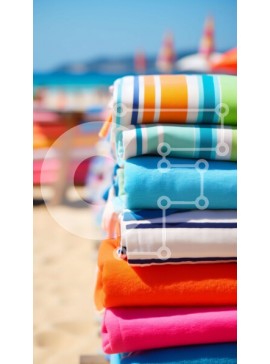 Intra Συλλεκτικό Ξύλινο Παζλ Plywood  4mm - Πολύχρωμες πετσέτες παραλίας στην άμμο στην παραλία Σε Ξύλινο Κουτί - Διαστάσεις Puzzle: 10x10 cm – 25 κομμάτια