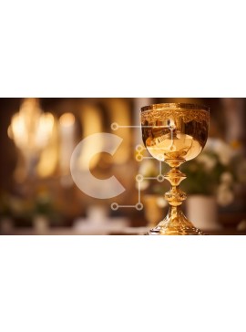 Intra Συλλεκτικό Ξύλινο Παζλ Plywood  4mm - Χρυσό κύπελλο Κοινωνίας στο βωμό ή στο τραπέζι με κεριά και λουλούδια Σε Ξύλινο Κουτί - Διαστάσεις Puzzle: 10x10 cm – 25 κομμάτια