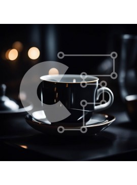 Σετ των 2 Intra Συλλεκτικό Ξύλινο Παζλ Plywood  4mm - Κομψό και κομψό μαύρο φλιτζάνι καφέ σε σκοτεινό τραπέζι με κεριά Σε Ξύλινο Κουτί - Διαστάσεις: 10x10 cm – 25 κομμάτια