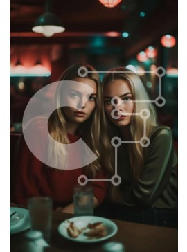 Intra Συλλεκτικό Ξύλινο Παζλ Plywood  4mm - Δύο γυναίκες που απολαμβάνουν μια βραδινή έξοδο σε ένα φιλόξενο εστιατόριο Σε Ξύλινο Κουτί - Διαστάσεις Puzzle: 10x10 cm – 25 κομμάτια