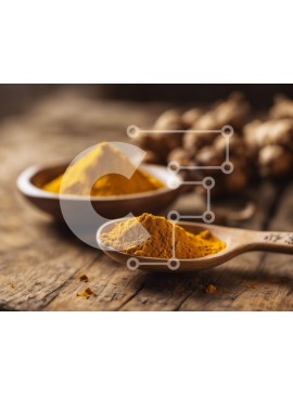 Σετ των 2 Intra Συλλεκτικό Ξύλινο Παζλ Plywood  4mm - Κουρκουμάς σε σκόνη σε ξύλινα κουτάλια σε ένα ξύλινο τραπέζι Σε Ξύλινο Κουτί - Διαστάσεις: 10x10 cm – 25 κομμάτια