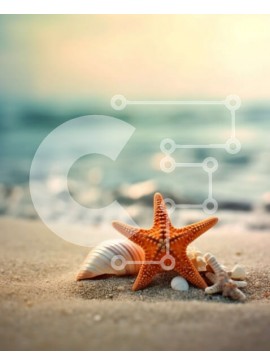 Intra Συλλεκτικό Ξύλινο Παζλ Plywood  4mm - Όμορφη εικόνα με αστερίες και κοχύλια στην άμμο στην παραλία Σε Ξύλινο Κουτί - Διαστάσεις: 10x10 cm – 25 κομμάτια