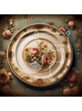 Σετ των 2 Intra Συλλεκτικό Ξύλινο Παζλ Plywood  4mm - Όμορφο φλοράλ πορσελάνινο πιάτο σε μπλε τραπεζομάντιλο Σε Ξύλινο Κουτί - Διαστάσεις: 10x10 cm – 25 κομμάτια