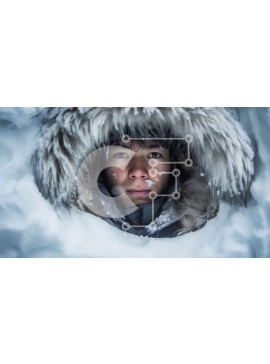 Intra Συλλεκτικό Ξύλινο Παζλ Plywood  4mm - Σοβαρός άνδρας στο μαύρο πάρκο που στέκεται σε ένα χιονισμένο τοπίο Σε Ξύλινο Κουτί - Διαστάσεις Puzzle: 10x10 cm – 25 κομμάτια