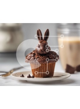 Σετ των 2 Intra Συλλεκτικό Ξύλινο Παζλ Plywood  4mm - Νόστιμο Cupcake Chocolate Bunny με τσιπς σοκολάτας και γάλα Σε Ξύλινο Κουτί - Διαστάσεις: 10x10 cm – 25 κομμάτια