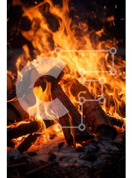 Σετ των 2 Intra Συλλεκτικό Ξύλινο Παζλ Plywood  4mm - Φωτιά με αναμμένα κούτσουρα και φλόγες σε ένα ξέφωτο δάσους Σε Ξύλινο Κουτί - Διαστάσεις: 10x10 cm – 25 κομμάτια