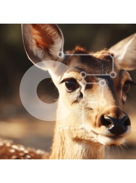 Intra Συλλεκτικό Ξύλινο Παζλ Plywood  4mm - Κοντινή όψη του προσώπου ενός ελαφιού με καφέ παλτό και λευκές κηλίδες Σε Ξύλινο Κουτί - Διαστάσεις: 10x10 cm – 25 κομμάτια