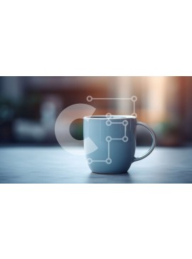 Intra Συλλεκτικό Ξύλινο Παζλ Plywood  4mm - Λευκή κούπα καφέ στο τραπέζι με θέα στην πόλη Σε Ξύλινο Κουτί - Διαστάσεις Puzzle: 10x10 cm – 25 κομμάτια