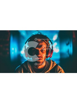 Intra Συλλεκτικό Ξύλινο Παζλ Plywood  4mm - Πορτρέτο ενός σοβαρού άνδρα που φορά τα ακουστικά Σε Ξύλινο Κουτί - Διαστάσεις Puzzle: 10x10 cm – 25 κομμάτια