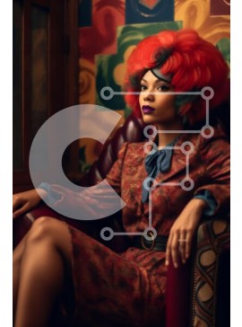 Intra Συλλεκτικό Ξύλινο Παζλ Plywood  4mm - Κομψή γυναίκα με κόκκινα μαλλιά και πορτοφόλι κάθεται σε μια καρέκλα Σε Ξύλινο Κουτί - Διαστάσεις Puzzle: 10x10 cm – 25 κομμάτια