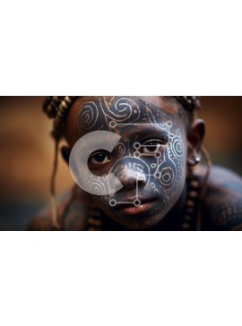 Intra Συλλεκτικό Ξύλινο Παζλ Plywood  4mm - Κοντινό πλάνο πορτρέτο ενός νεαρού κοριτσιού με περίπλοκα φυλετικά σημάδια Σε Ξύλινο Κουτί - Διαστάσεις Puzzle: 10x10 cm – 25 κομμάτια