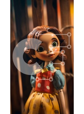 Intra Συλλεκτικό Ξύλινο Παζλ Plywood  4mm - Αξιολάτρευτη κούκλα με μακριά καστανά μαλλιά σε κίτρινο και λευκό πουά φόρεμα Σε Ξύλινο Κουτί - Διαστάσεις Puzzle: 10x10 cm – 25 κομμάτια