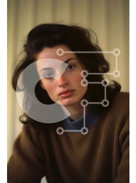 Intra Συλλεκτικό Ξύλινο Παζλ Plywood  4mm - Σοβαρό πορτρέτο μιας γυναίκας με καφέ πουλόβερ Σε Ξύλινο Κουτί - Διαστάσεις Puzzle: 10x10 cm – 25 κομμάτια