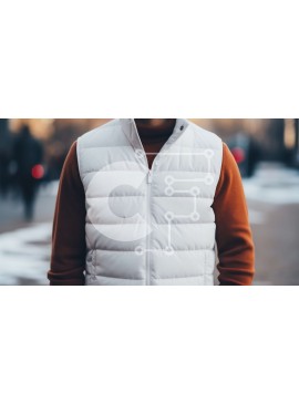 Intra Συλλεκτικό Ξύλινο Παζλ Plywood  4mm - Άνδρας με λευκό φουσκωτό γιλέκο και καφέ πουλόβερ που στέκεται στο χιονισμένο πεζοδρόμιο Σε Ξύλινο Κουτί - Διαστάσεις Puzzle: 10x10 cm – 25 κομμάτια