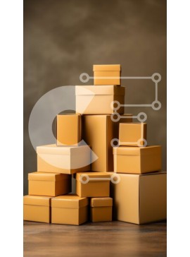 Intra Συλλεκτικό Ξύλινο Παζλ Plywood  4mm - Στοίβα από καφέ χαρτόκουτα σε ξύλινο τραπέζι Σε Ξύλινο Κουτί - Διαστάσεις Puzzle: 10x10 cm – 25 κομμάτια