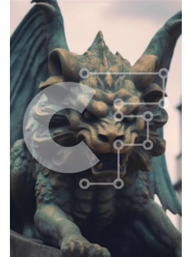 Intra Συλλεκτικό Ξύλινο Παζλ Plywood  4mm - Πράσινο άγαλμα δράκου με θέα στο δρόμο της πόλης μια γκρίζα μέρα Σε Ξύλινο Κουτί - Διαστάσεις Puzzle: 10x10 cm – 25 κομμάτια