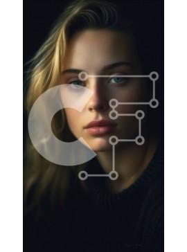 Intra Συλλεκτικό Ξύλινο Παζλ Plywood  4mm - Σοβαρή νεαρή γυναίκα με ξανθά μαλλιά και μπλε μάτια σε μαύρο και άσπρο Σε Ξύλινο Κουτί - Διαστάσεις Puzzle: 10x10 cm – 25 κομμάτια