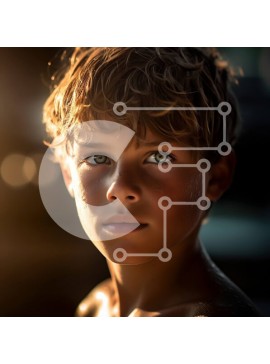 Intra Συλλεκτικό Ξύλινο Παζλ Plywood  4mm - Πορτρέτο ενός σοβαρού νεαρού αγοριού με κυματιστά ξανθά μαλλιά και μπλε μάτια Σε Ξύλινο Κουτί - Διαστάσεις Puzzle: 10x10 cm – 25 κομμάτια