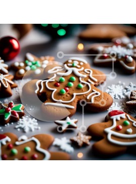 Σετ των 2 Intra Συλλεκτικό Ξύλινο Παζλ Plywood  4mm - Λαχταριστό πιάτο μπισκότα μελόψωμο με γιορτινά στολίδια Σε Ξύλινο Κουτί - Διαστάσεις: 10x10 cm – 25 κομμάτια