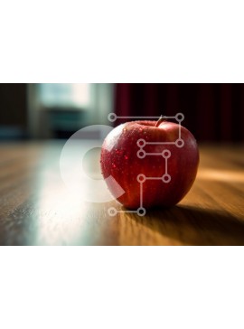 Σετ των 2 Intra Συλλεκτικό Ξύλινο Παζλ Plywood  4mm - Φρέσκο ​​κόκκινο μήλο σε ένα ξύλινο τραπέζι με όμορφες κουρτίνες στο φόντο Σε Ξύλινο Κουτί - Διαστάσεις: 10x10 cm – 25 κομμάτια