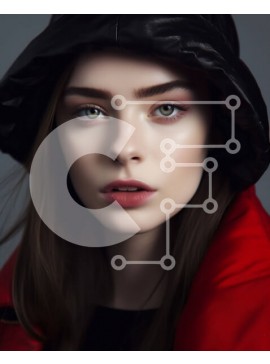 Intra Συλλεκτικό Ξύλινο Παζλ Plywood  4mm - Νεαρή γυναίκα με μαύρο δερμάτινο μπουφάν και κόκκινο κασκόλ με σοβαρή έκφραση Σε Ξύλινο Κουτί - Διαστάσεις Puzzle: 10x10 cm – 25 κομμάτια