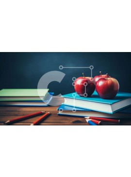 Intra Συλλεκτικό Ξύλινο Παζλ Plywood  4mm - Στοίβα από βιβλία με κόκκινα μήλα σε ένα ξύλινο τραπέζι Σε Ξύλινο Κουτί - Διαστάσεις Puzzle: 10x10 cm – 25 κομμάτια