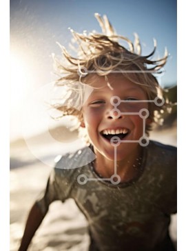 Intra Συλλεκτικό Ξύλινο Παζλ Plywood  4mm - Χαμογελαστό αγόρι στην παραλία με τον άνεμο που φυσάει μαλλιά Σε Ξύλινο Κουτί - Διαστάσεις Puzzle: 10x10 cm – 25 κομμάτια