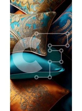 Intra Συλλεκτικό Ξύλινο Παζλ Plywood  4mm - Κομψό και πολυτελές διακοσμητικό μαξιλάρι από τιρκουάζ και χρυσό Paisley Σε Ξύλινο Κουτί - Διαστάσεις Puzzle: 10x10 cm – 25 κομμάτια