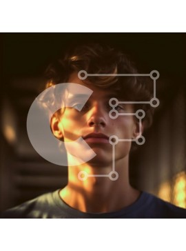 Intra Συλλεκτικό Ξύλινο Παζλ Plywood  4mm - Σοβαρός νεαρός άνδρας με σγουρά μαλλιά και μπλε πουκάμισο κοιτάζοντας την κάμερα Σε Ξύλινο Κουτί - Διαστάσεις Puzzle: 10x10 cm – 25 κομμάτια