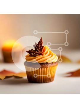 Σετ των 2 Intra Συλλεκτικό Ξύλινο Παζλ Plywood  4mm - Λαχταριστό Cupcake Πορτοκαλί με Διακόσμηση από φύλλα σφενδάμου Σε Ξύλινο Κουτί - Διαστάσεις: 10x10 cm – 25 κομμάτια