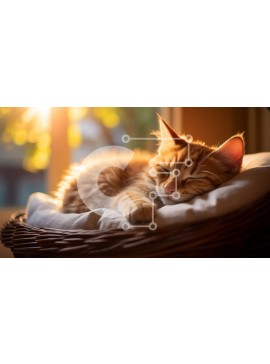 Σετ των 2 Intra Συλλεκτικό Ξύλινο Παζλ Plywood  4mm - Πορτοκαλί τιγρέ γάτα που κοιμάται σε ψάθινο καλάθι Σε Ξύλινο Κουτί - Διαστάσεις: 10x10 cm – 25 κομμάτια