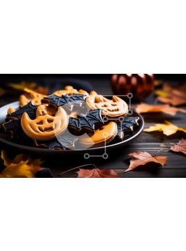 Intra Συλλεκτικό Ξύλινο Παζλ Plywood  4mm - Μπισκότα με θέμα το Halloween σε μια σκούρα ξύλινη επιφάνεια Σε Ξύλινο Κουτί - Διαστάσεις Puzzle: 10x10 cm – 25 κομμάτια