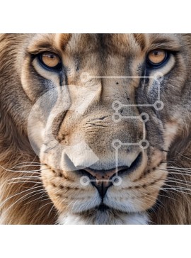 Intra Συλλεκτικό Ξύλινο Παζλ Plywood  4mm - Κοντινό πλάνο του προσώπου του λιονταριού με χαίτη και σοβαρή έκφραση Σε Ξύλινο Κουτί - Διαστάσεις: 10x10 cm – 25 κομμάτια