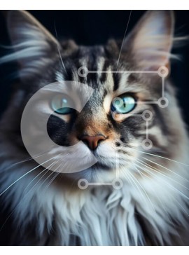 Σετ των 2 Intra Συλλεκτικό Ξύλινο Παζλ Plywood  4mm - Εκπληκτική κοντινή λήψη του προσώπου μιας γάτας με φωτεινά μπλε μάτια Σε Ξύλινο Κουτί - Διαστάσεις: 10x10 cm – 25 κομμάτια