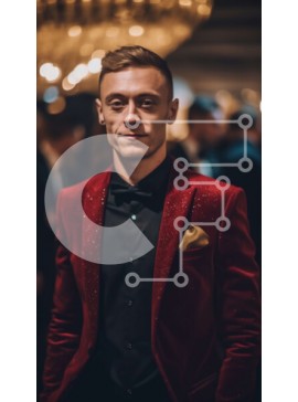 Intra Συλλεκτικό Ξύλινο Παζλ Plywood  4mm - Αριστοκρατικός άνδρας με κόκκινο σακάκι και μαύρο παντελόνι που στέκεται σε κομψό δωμάτιο με πολυελαίους Σε Ξύλινο Κουτί - Διαστάσεις Puzzle: 10x10 cm – 25 κομμάτια