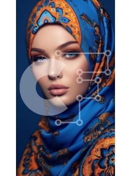 Intra Συλλεκτικό Ξύλινο Παζλ Plywood  4mm - Όμορφη εικόνα μιας γυναίκας που φορά ένα μπλε και πορτοκαλί χιτζάμπ με περίπλοκα σχέδια Σε Ξύλινο Κουτί - Διαστάσεις Puzzle: 10x10 cm – 25 κομμάτια