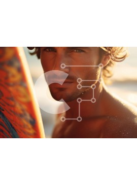 Intra Συλλεκτικό Ξύλινο Παζλ Plywood  4mm - Εκπληκτική εικόνα ενός άνδρα με σανίδα του σερφ στην παραλία στο ηλιοβασίλεμα Σε Ξύλινο Κουτί - Διαστάσεις Puzzle: 10x10 cm – 25 κομμάτια