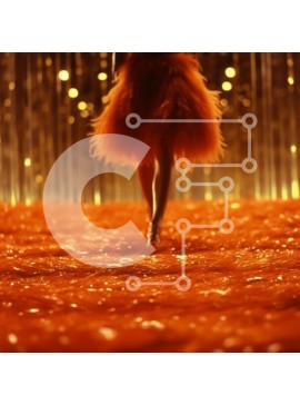 Intra Συλλεκτικό Ξύλινο Παζλ Plywood  4mm - Εκπληκτική εικόνα γυναίκας με πορτοκαλί φόρεμα στο κόκκινο χαλί Σε Ξύλινο Κουτί - Διαστάσεις Puzzle: 10x10 cm – 25 κομμάτια