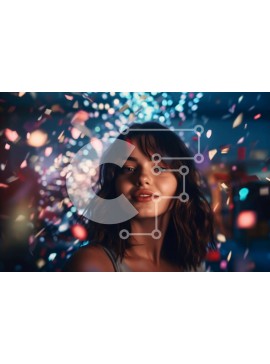 Intra Συλλεκτικό Ξύλινο Παζλ Plywood  4mm - Χαρούμενη νεαρή γυναίκα καλυμμένη με κομφετί σε πολύχρωμο φόντο Σε Ξύλινο Κουτί - Διαστάσεις Puzzle: 10x10 cm – 25 κομμάτια