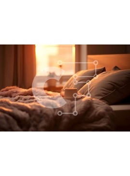 Intra Συλλεκτικό Ξύλινο Παζλ Plywood  4mm - Άνετο υπνοδωμάτιο με τον καφέ στο κομοδίνο Στοκ Φωτογραφία Σε Ξύλινο Κουτί - Διαστάσεις Puzzle: 10x10 cm – 25 κομμάτια