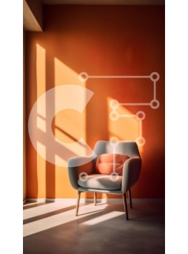 Intra Συλλεκτικό Ξύλινο Παζλ Plywood  4mm - Φωτεινό και άνετο πορτοκαλί δωμάτιο με γκρι καρέκλα Σε Ξύλινο Κουτί - Διαστάσεις Puzzle: 10x10 cm – 25 κομμάτια