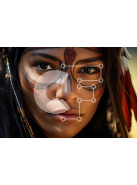 Intra Συλλεκτικό Ξύλινο Παζλ Plywood  4mm - Σοβαρό πορτρέτο μιας γυναίκας με ζωγραφισμένο πρόσωπο και φτερό κόμμωση Σε Ξύλινο Κουτί - Διαστάσεις Puzzle: 10x10 cm – 25 κομμάτια