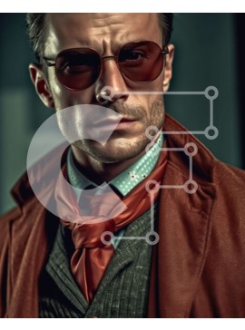 Intra Συλλεκτικό Ξύλινο Παζλ Plywood  4mm - Κομψός άντρας με κόκκινο παλτό με καφέ γραβάτα και γυαλιά ηλίου Σε Ξύλινο Κουτί - Διαστάσεις Puzzle: 10x10 cm – 25 κομμάτια