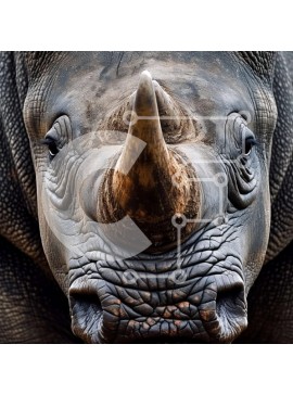 Intra Συλλεκτικό Ξύλινο Παζλ Plywood  4mm - Κοντινή εικόνα του προσώπου ρινόκερου με μεγάλο κέρατο και ζαρωμένο δέρμα Σε Ξύλινο Κουτί - Διαστάσεις: 10x10 cm – 25 κομμάτια